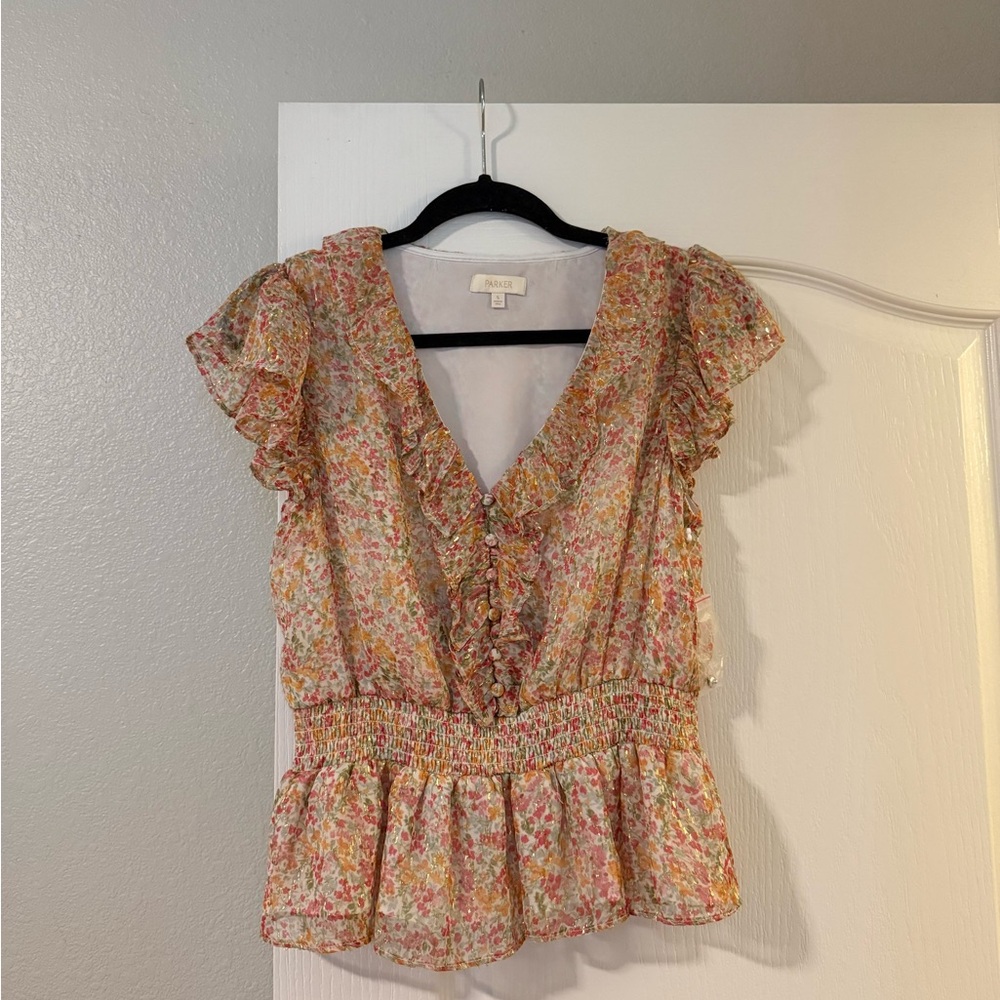 Parker Multicolor Floral Ruffle Blouse